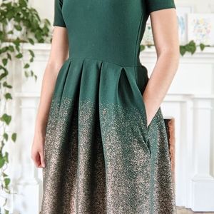 LuLaRoe Amelia Green & Gold Sparkle Dress